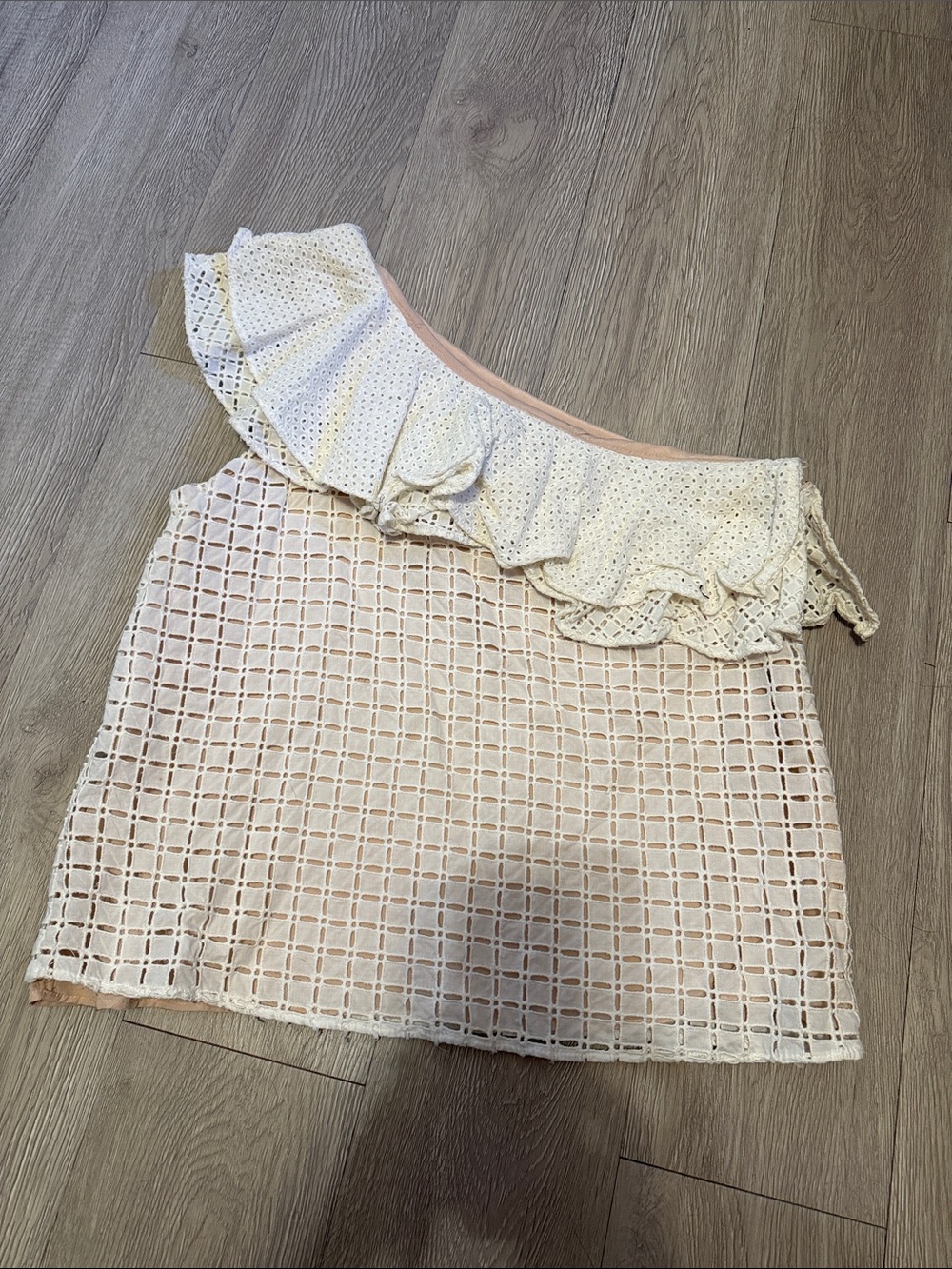 J. Crew One-Shoulder Eyelet Ruffle Camisole in white/ Cream